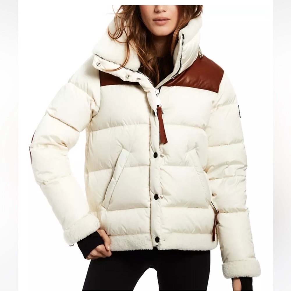 SAM. Sari Shearling, Lesther and Down Puffer Jacket off-white cream Small